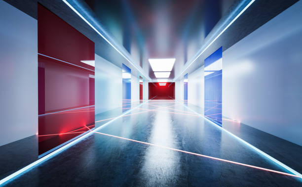 istock Modern urban hall with neon lights and lasers 1483780972