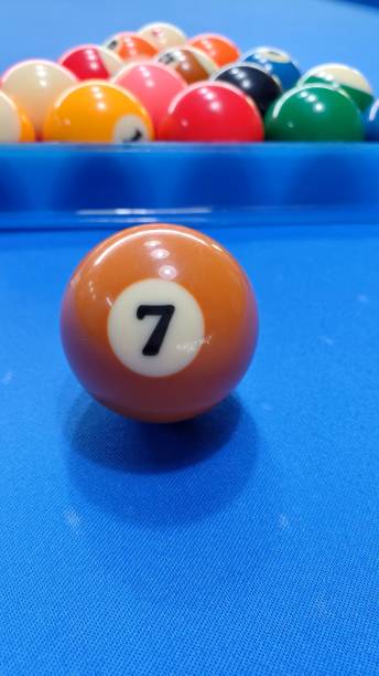 istock Pool billiard balls with rack on bluetable sport game set 1483783016