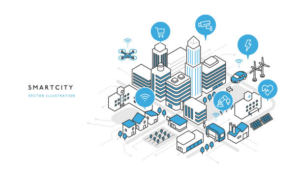 Conceptual Image of a Smart City Conceptual Image of a Smart City isometric smart city stock illustrations