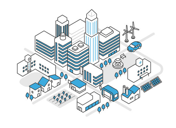 концептуальный образ умного города - built structure green business city stock illustrations