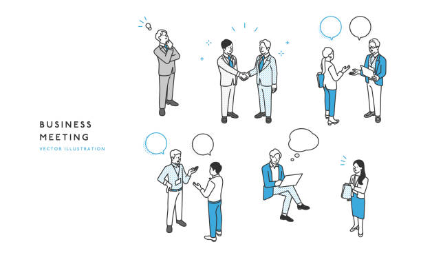 illustrations, cliparts, dessins animés et icônes de homme d’affaires menant une réunion d’affaires - handshake business business person communication