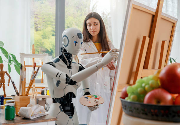 istock Woman teaching art to a robot 1483785823