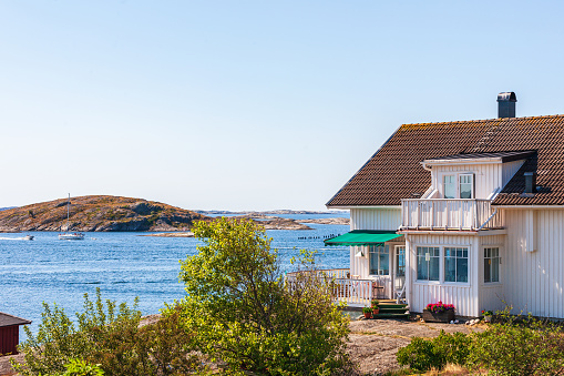 Mollösund, Sweden-July, 2018: Summer house by the sea
