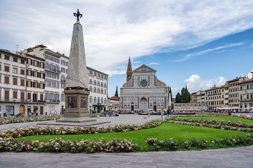 Piazza di Santa Maria Novella and Basilica of Santa Maria Novella in Florence, Italy