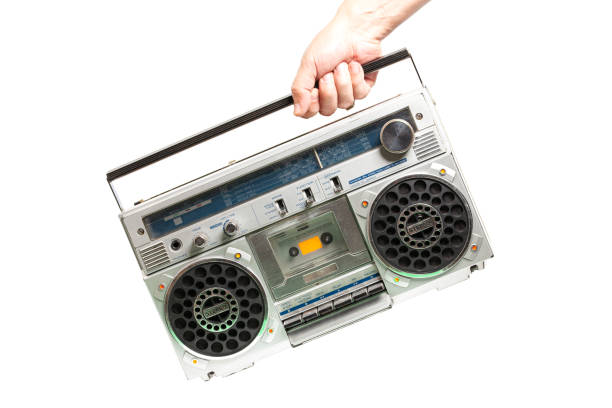 istock Retro ghetto radio boom box cassette recorder from 80s. in hand. 1483790399