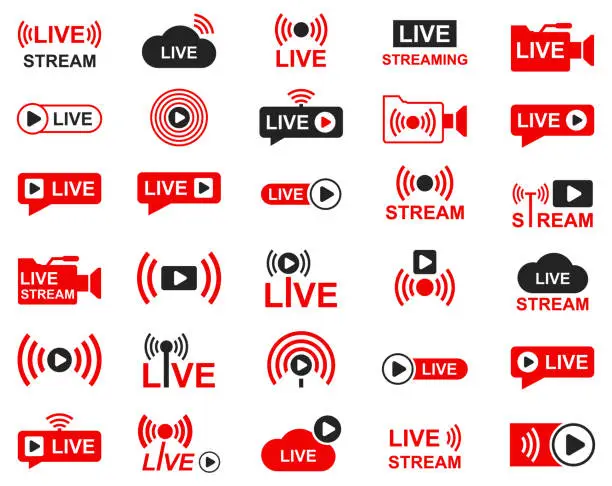 Vector illustration of Live stream logo set