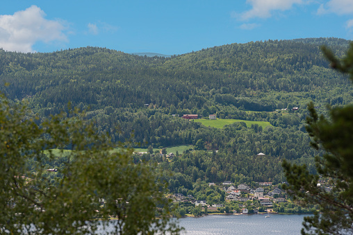Norwegian fjord landscape. Fjord of Drammen.