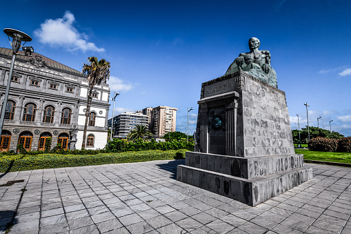 Las Palmas de Gran Canaria, Spain - 7th of November, 2022. Don Benito Perez Galdos Monument Near Theater Perez Galdos