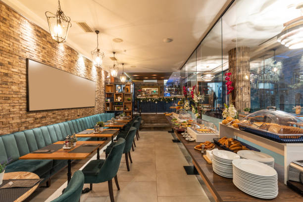 istock Restaurant interior with food buffet table 1483798947