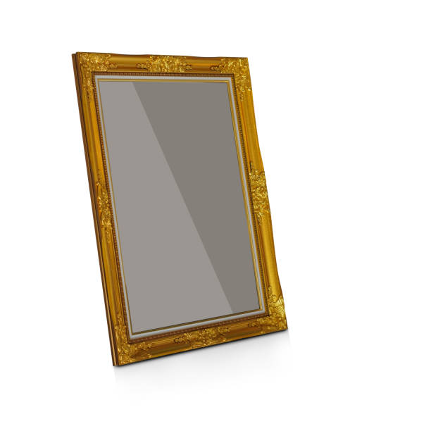 istock grey paper on golden rectangular frame on white background, object, decor, fashion, gift, photo, banner, template, copy space 1483799560