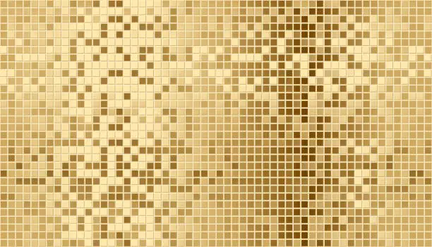 Vector illustration of Seamless luxury gold mosaic ceramic tiles pattern. Vector light grey wall cladding for pool, bathroom or kitchen background. Wallpaper swatch, wrapping paper, web page fill