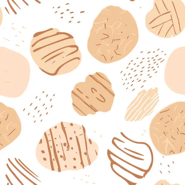 Vector illustration of Cookies seamless pattern in subtle colors. Pastry background. Sweet biscuits texture