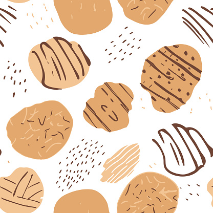 Patterned Cookie Background Hand Drawn Cookie Pattern On White Background Simple Cute Cookie Flat ...
