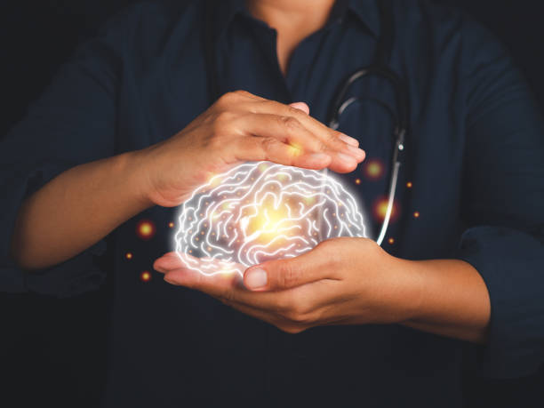 istock Digital image of the brain on the palm. Artificial Intelligence. 1483809750