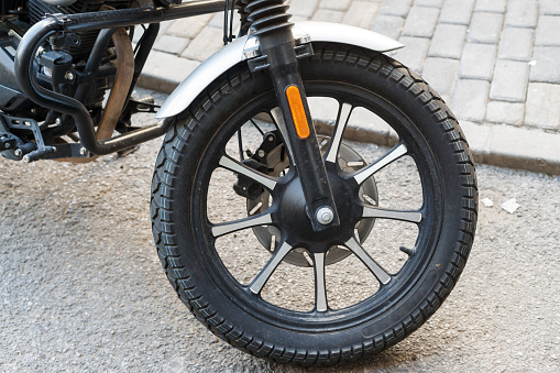 Motorcycle wheel closeup