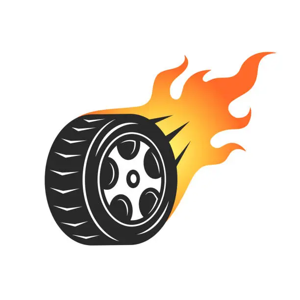 Vector illustration of Wheel on Fire