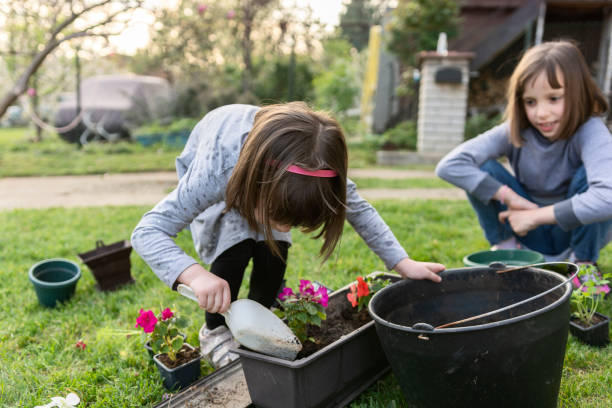 istock Children planting impatiens flowers on spring day 1483816126