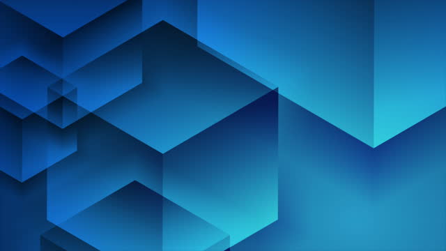 Abstract tech geometric motion background with blue 3d cubes