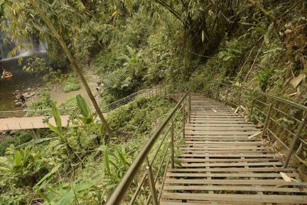 istock metal foot bridge erected along the creek 1483817557