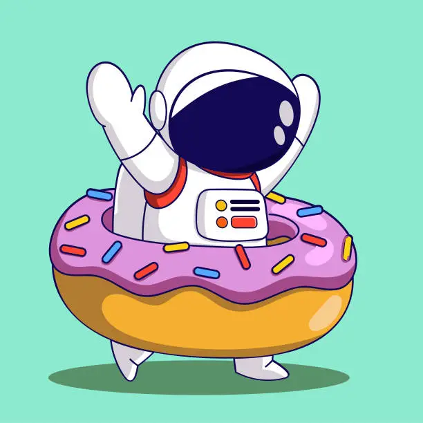 Vector illustration of Cute Cartoon Astronaut with donut. Cute cartoon vector illustration.