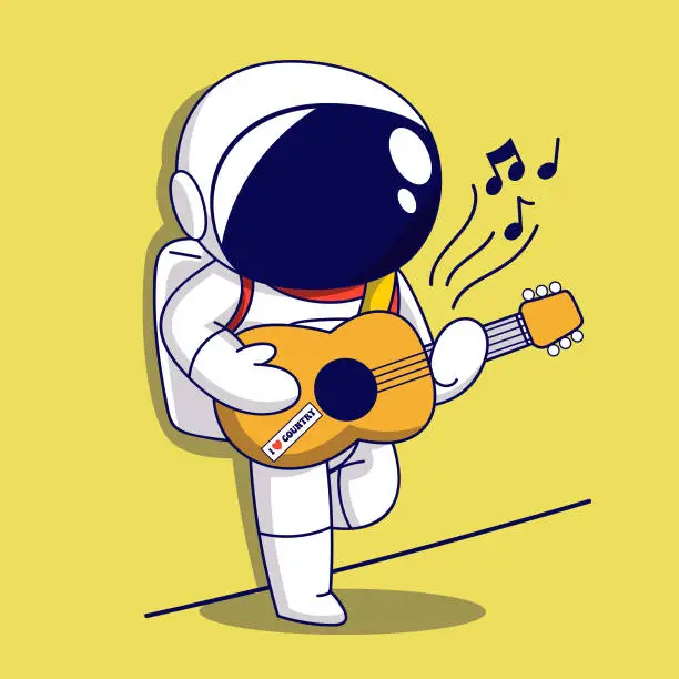 Vector illustration of Cute Cartoon astronaut playing guitar over yellow background. colorful design. vector illustration