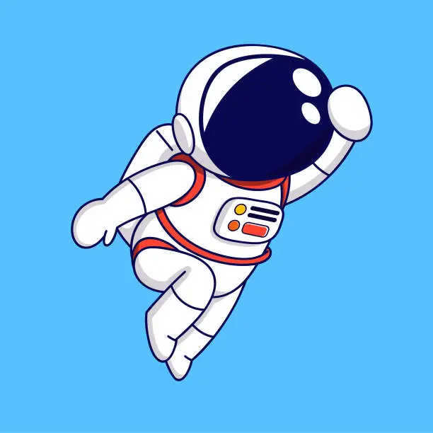 Vector illustration of Cute Cartoon Astronaut flying in space, cartoon vector illustration on blue background.