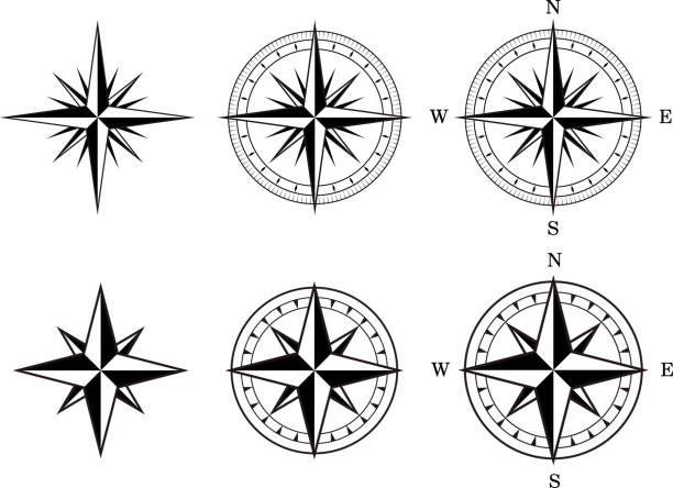 kompassnadel - compass east white vector stock-grafiken, -clipart, -cartoons und -symbole