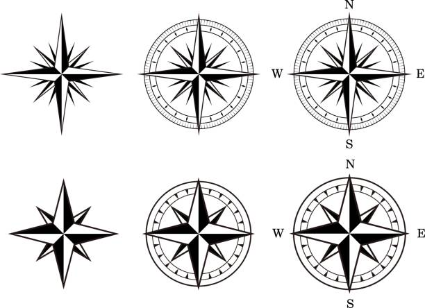 ilustrações de stock, clip art, desenhos animados e ícones de compass needle - compass compass rose north direction