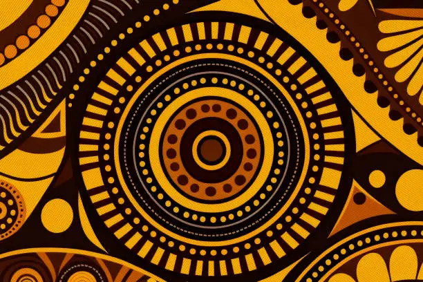 Photo of Wallpaper with a national abstract African pattern in brown and yellow tones.