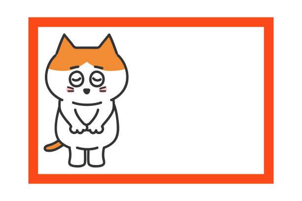 Orange tabby cat apologizes for something or someone with copy space, vector illustration. Orange tabby cartoon cat apologizes for something or someone with copy space, vector illustration. bowing cartoon stock illustrations