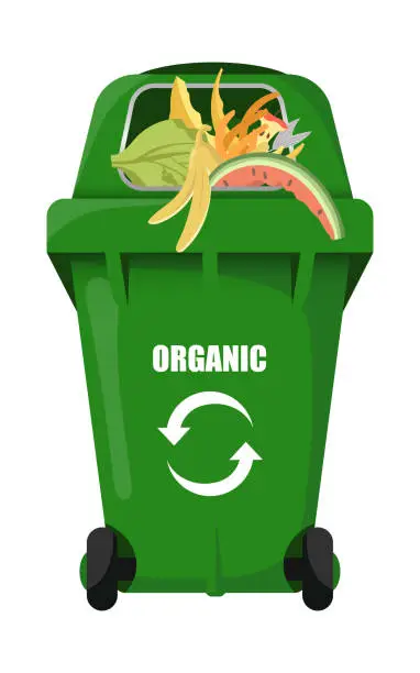 Vector illustration of green vector trash bin for organic