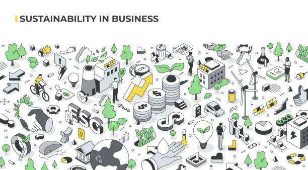 Vector illustration of Sustainability in Business Isometric Illustration
