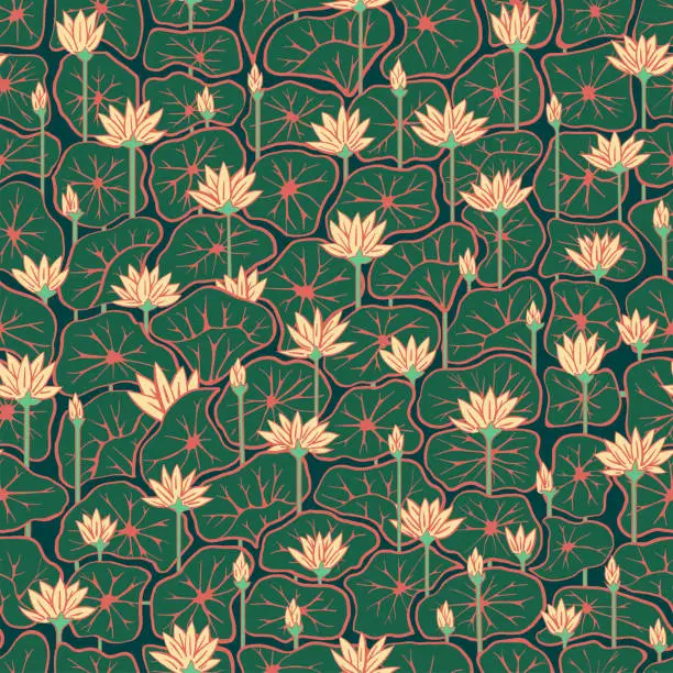 Vector illustration of Lotuses seamless pattern design