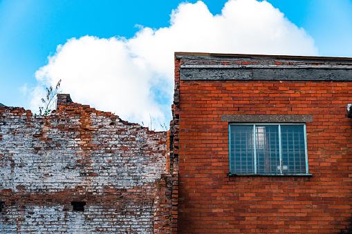 brick wall and blue sky