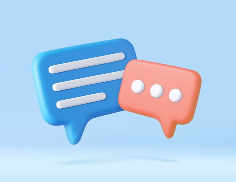 3D speech bubble icons isolated on background. 3D symbol for chat on social media. Chatting box, message box. 3d rendering. Vector illustration