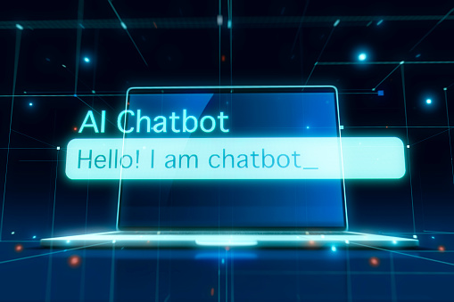 Chatbot text on blank laptop screen