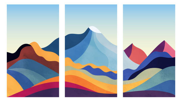 Collage con montañas coloridas - ilustración de arte vectorial