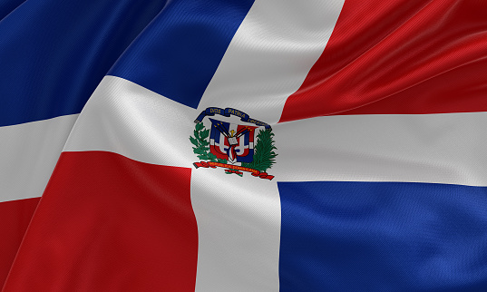 Dominican Republic flag, from fabric satin, 3d illustration