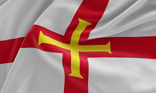 Guernsey flag, from fabric satin, 3d illustration