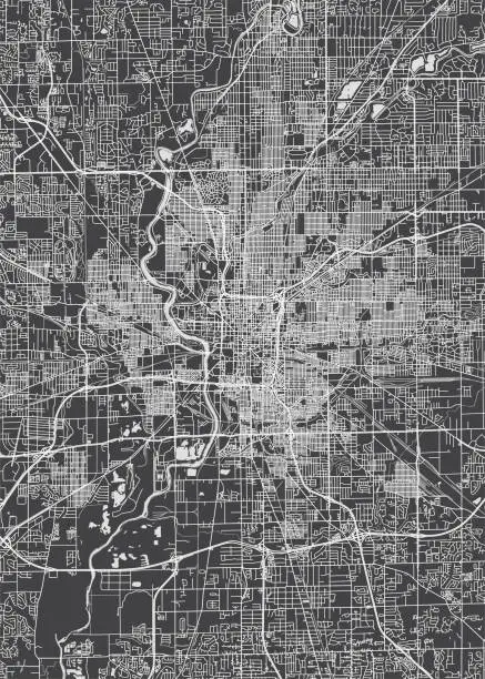 Vector illustration of City map Indianapolis, monochrome detailed plan, vector illustration