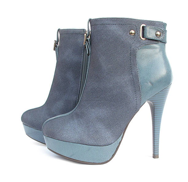 istock Combined blue high heels ankle boots 148384044
