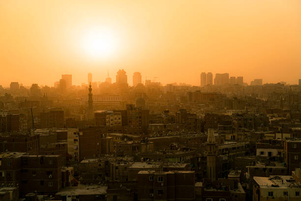 Sunset behind the city downtown, view from the Al-Azhar Park