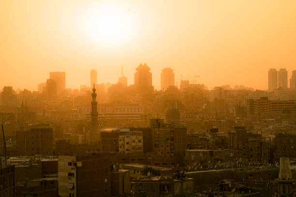 Sunset behind the city downtown, view from the Al-Azhar Park