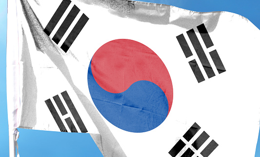South Korea flag on cloudy sky. waving in the sky
