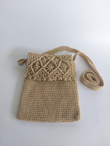 handmade brown crochet sling bag