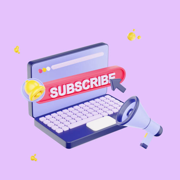 istock 3d render subscription on the laptop for social media. 3d subscribe background. 1483846118
