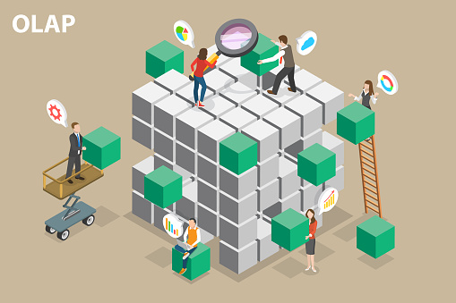 3D Isometric Flat Vector Conceptual Illustration of OLAP, Multi Dimensional Approach for Databases and Data Mining