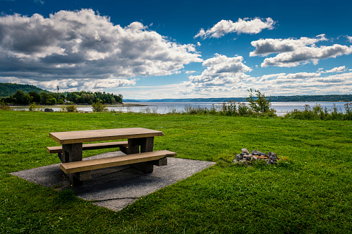 picnic table at a lake in Canada
