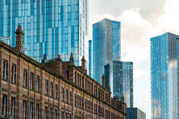 New and old buildings in Manchester stock photo