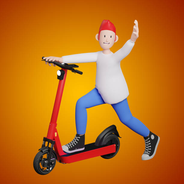 istock 3d render of a child on scooter with his hand up 1483852673